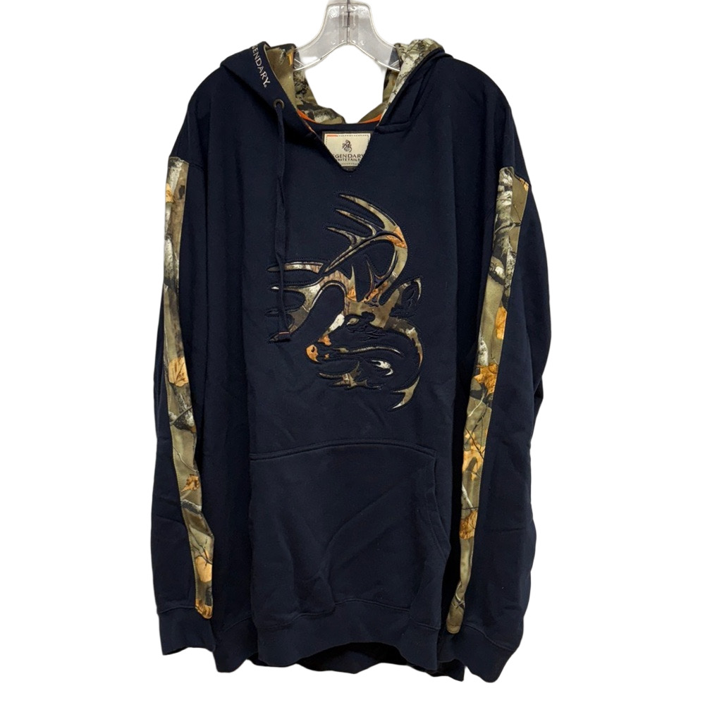 Legendary Whitetails Men’s 3XL Navy Deer Logo Hoodie Camo Trim NWT
